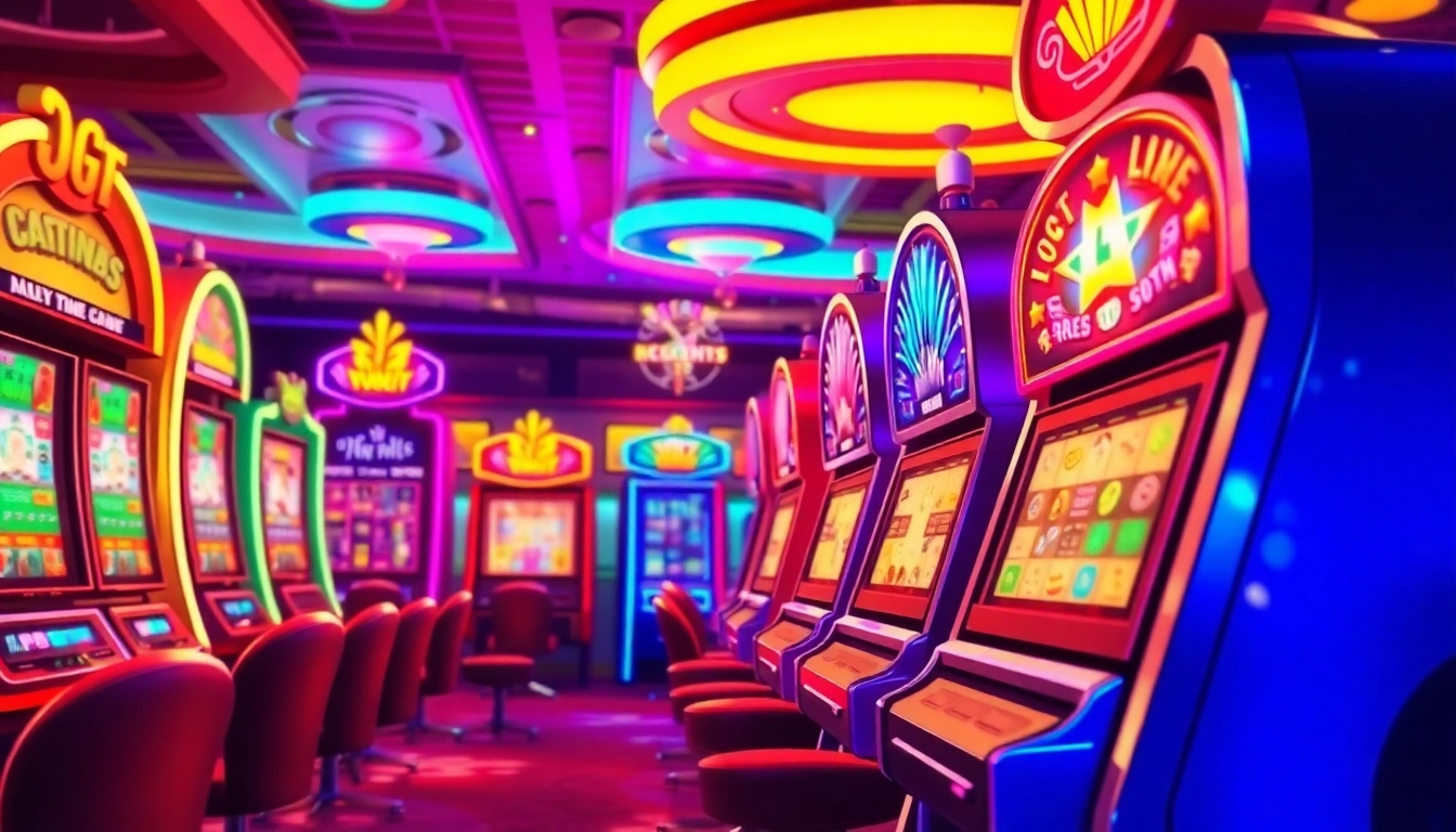 Engage with สล็อต pg เว็บตรง slot machines in a lively casino atmosphere featuring rich colors and textures.