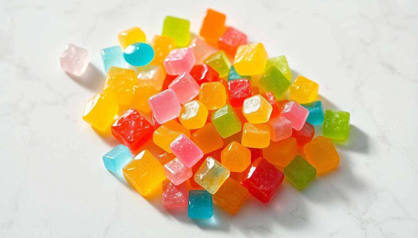 Indulge in delicious crystal candy displayed in vibrant colors reflecting light, showcasing its sparkling features and unique shapes.