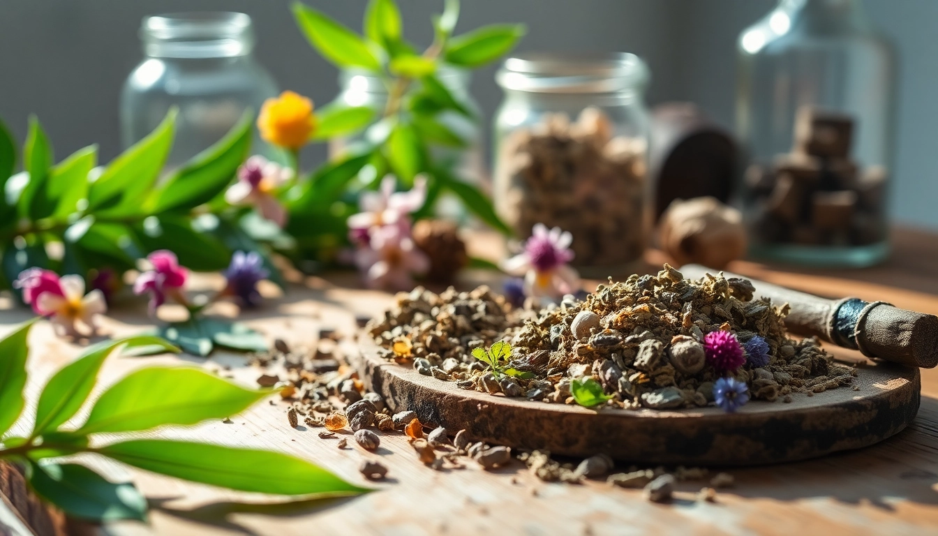 Enhance relaxation with an alternative smoking blend of natural herbs on a rustic wooden table.