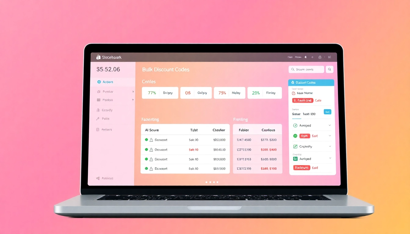 Generate bulk discount codes efficiently with the Shopify bulk discount code generator interface displayed on a laptop.