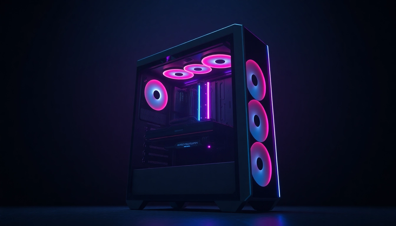 Showcase a stunning custom gaming pc case with innovative design and RGB lighting features.
