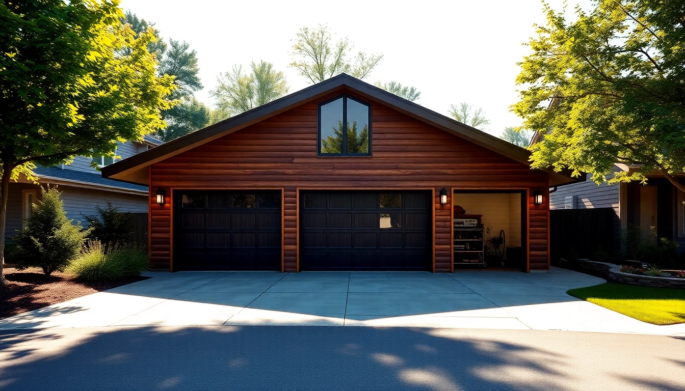 Explore custom built garages designed with elegance and functionality in a charming residential setting.