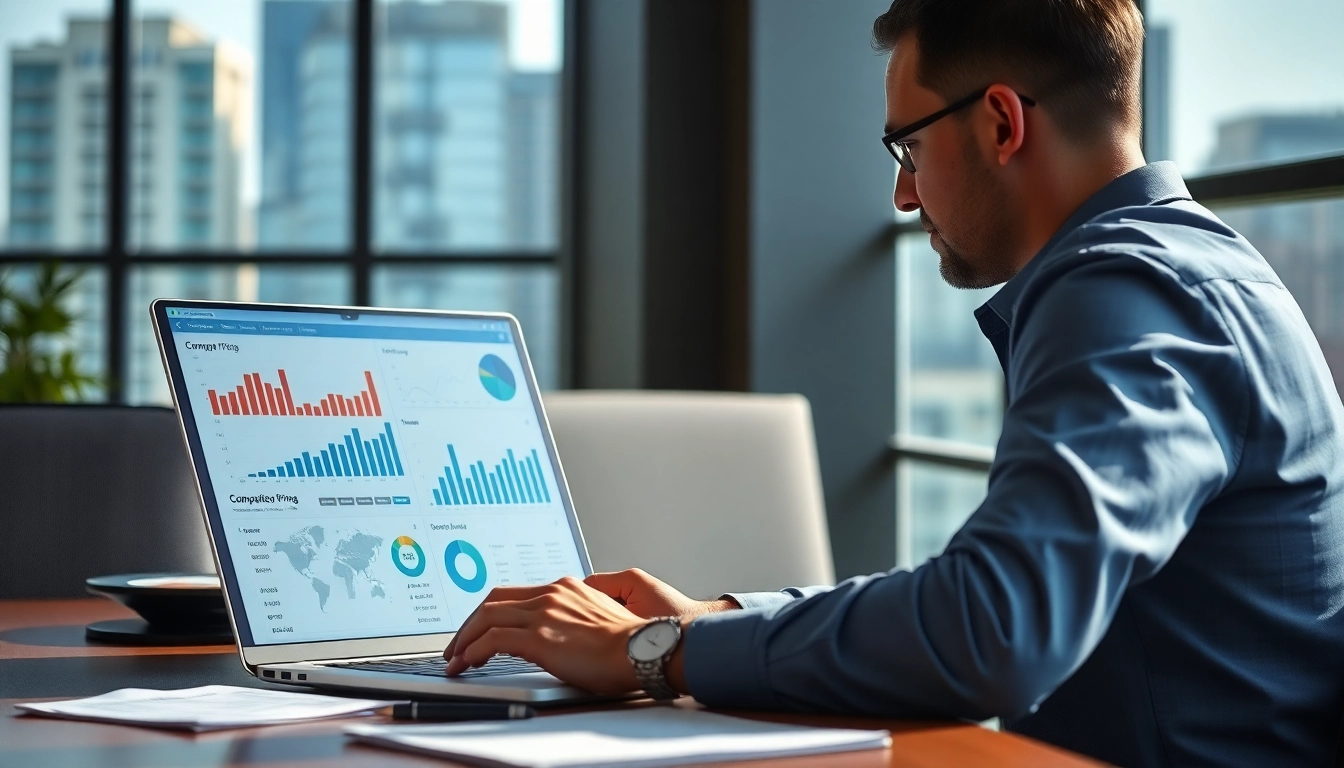 Analyze competitor pricing research data in a modern office environment.
