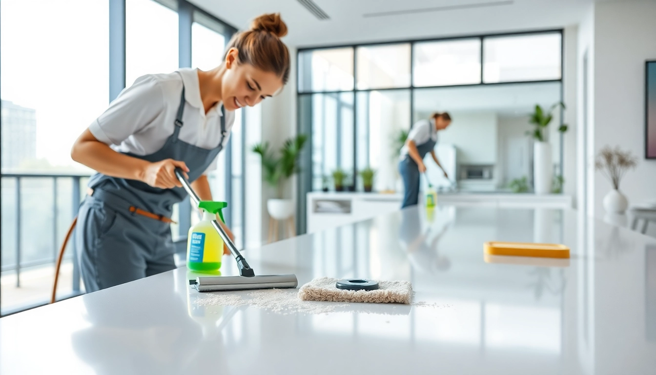 Bond cleaning Brisbane services featured in a professional cleaning setting with trained personnel.