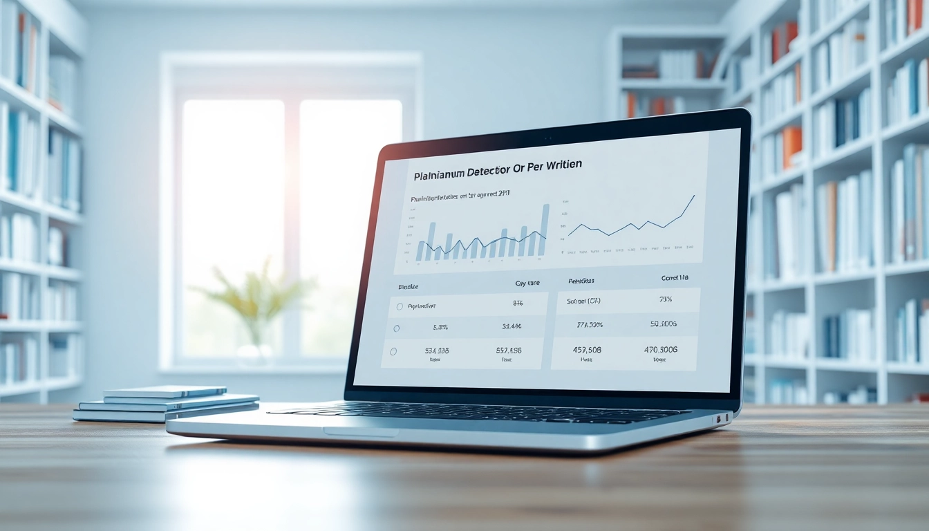 Analyze content using a plagiarism detector on a laptop for academic integrity.