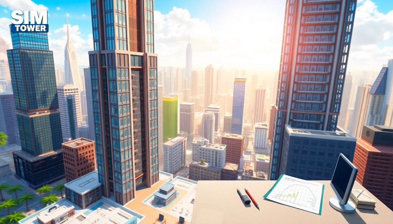 Manage Sim Tower effectively with vibrant elements and strategic gameplay in a detailed urban setting.