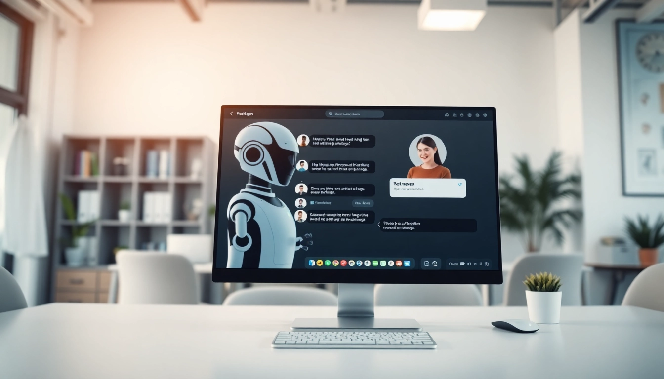 Engaging AI bot for websites facilitating user interaction on a sleek computer.