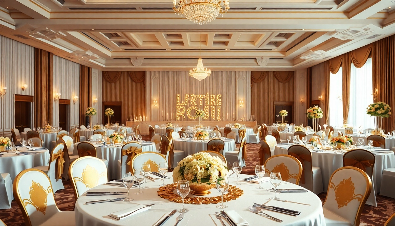 Capture the elegance of le prestige hall featuring lavish decor and inviting ambiance.