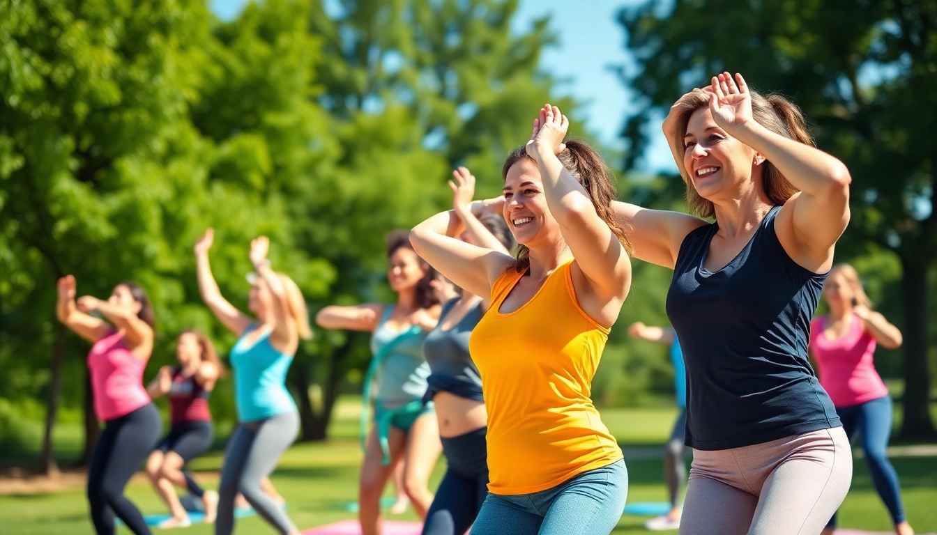 Women participating in a female weight loss program while exercising outdoors.
