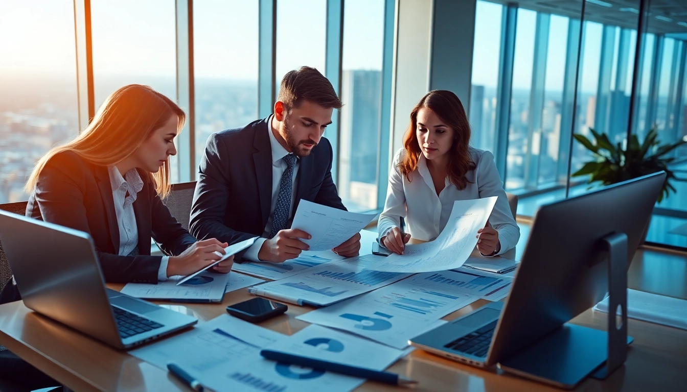 Analyze competitive intelligence data in a modern office environment with professionals focused on insights.
