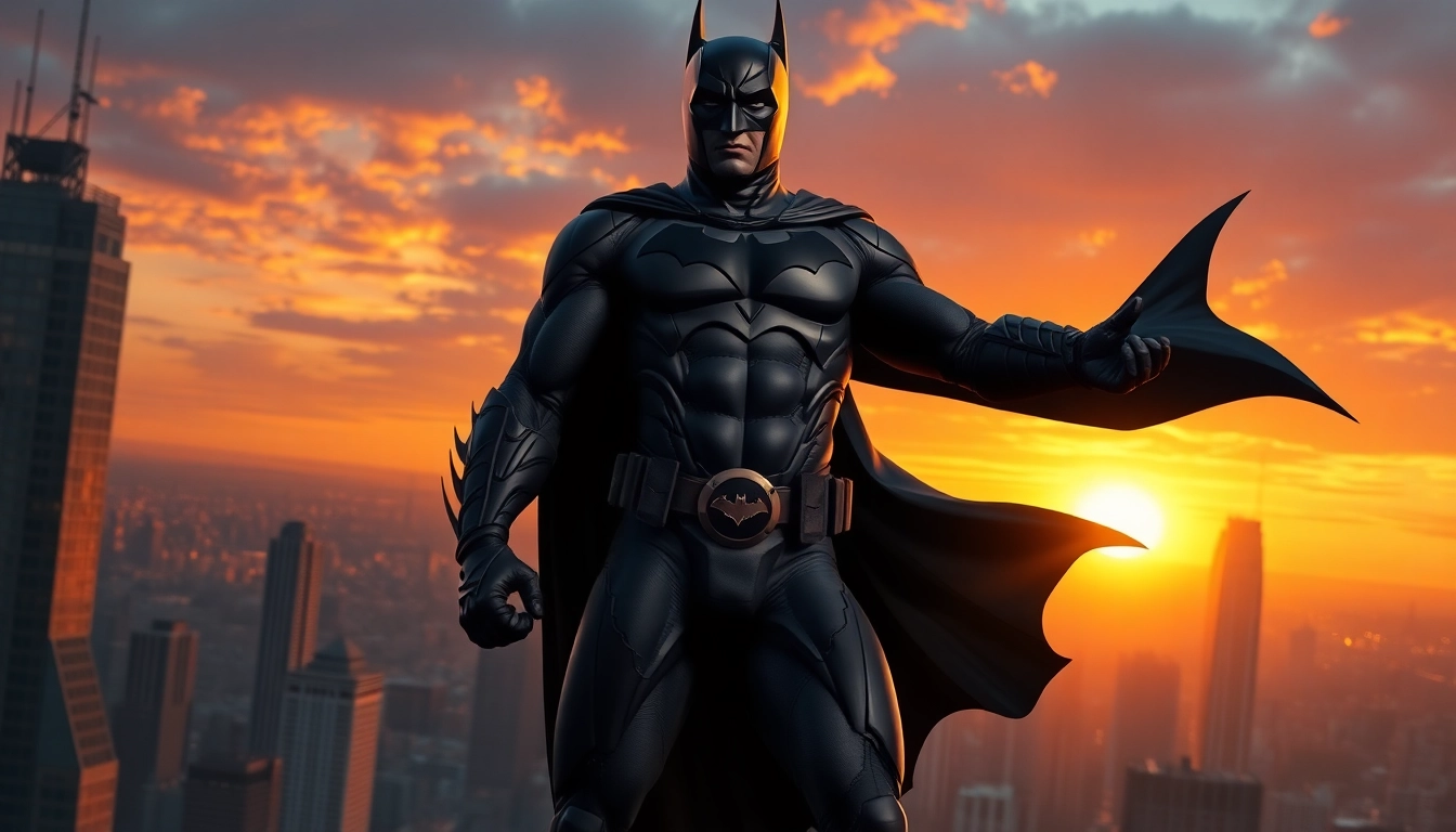 Bermain game batman138 dengan karakter superhero yang berani di atap gedung.