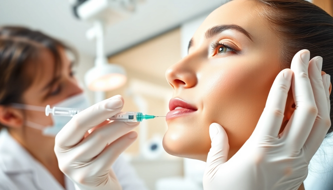 Administering face fillers in a bright, welcoming clinic environment by a skilled aesthetician.