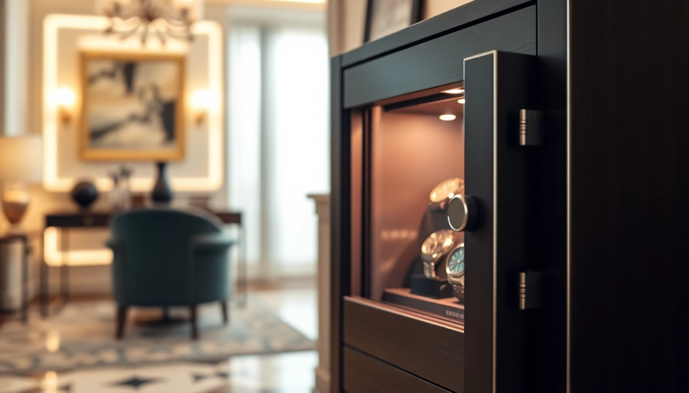Showcasing a secure watch safe with an open design revealing luxury watches inside.