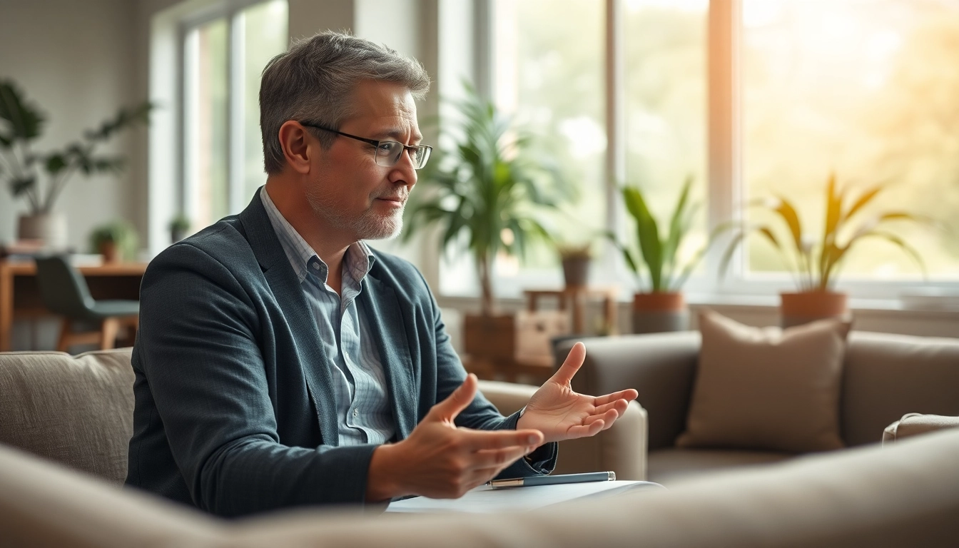 Addressing anxiety with a therapist in a calming office environment.