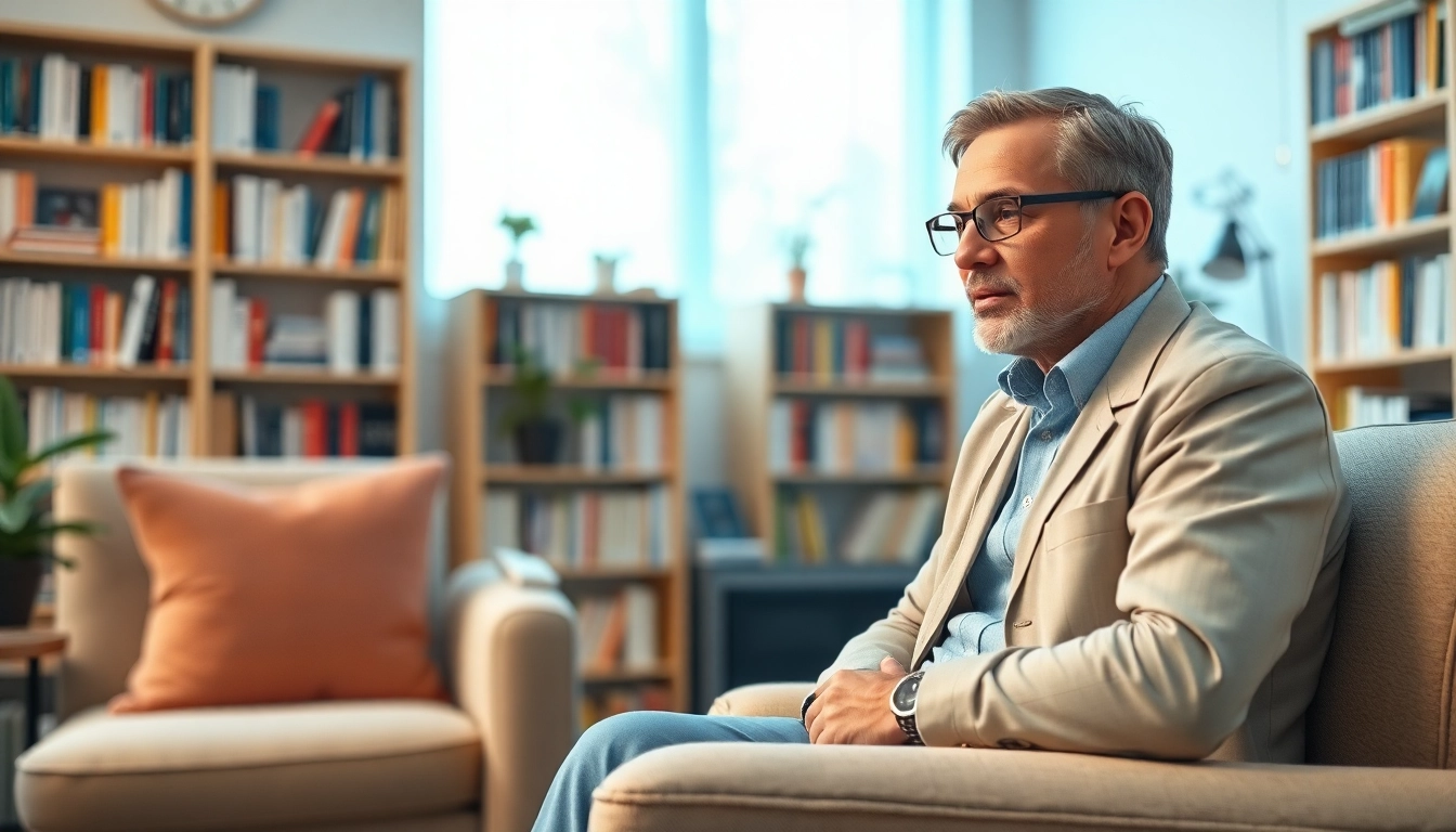 Psychiatrist counseling a patient in a tranquil office setting, promoting mental well-being.