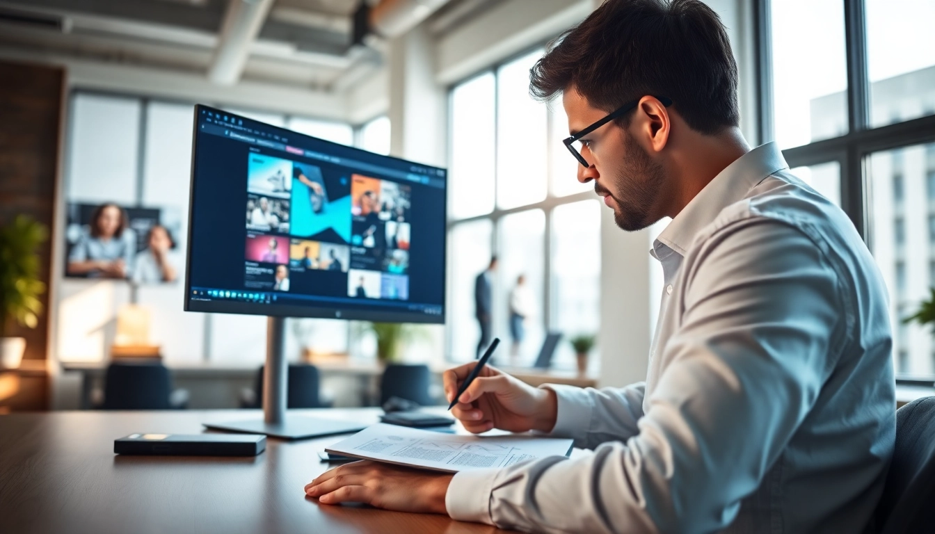 Engaged web design company kansas city professional creating websites in a bright office environment.