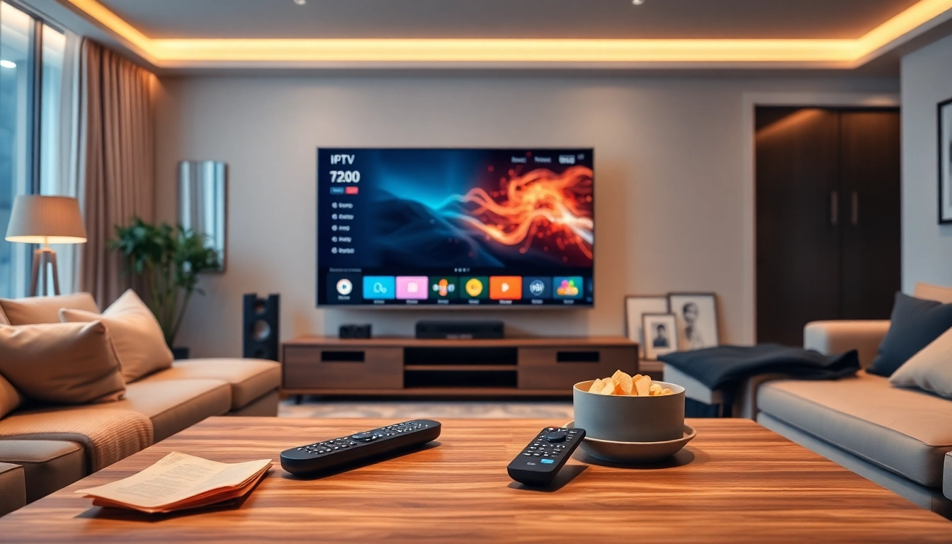 Comprar IPTV en un acogedor salón con un televisor de pantalla plana y un ambiente relajante.