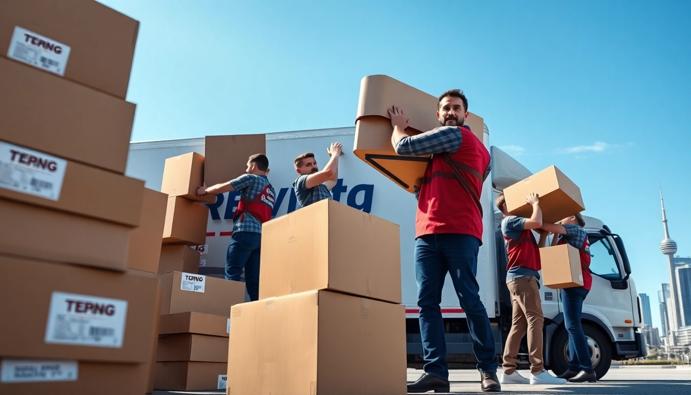Movers Toronto team handling a relocation amidst the city’s skyline for a dynamic moving experience.